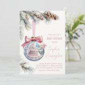 ピンクのオーナメント ベビーシャワー 招待状 (スタンド正面)