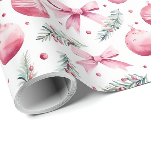 ピンクのオーナメント&ボーズクリスマス&冬誕生日 ラッピングペーパー (ロールコーナー)