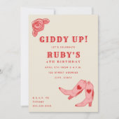 ピンクのカウガールブーツとバラの誕生日おめでとう 招待状 (正面)