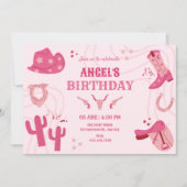 ピンクのカウガール誕生日 招待状 (正面)