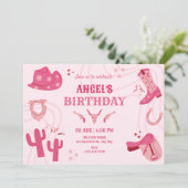 ピンクのカウガール誕生日 招待状 (スタンド正面)
