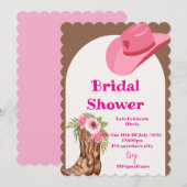 ピンクのカウボーイスタイルの結婚前お披露目パーティー招待状 セーブザデート (正面/裏面)