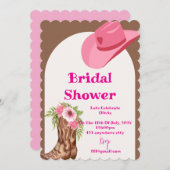 ピンクのカウボーイスタイルの結婚前お披露目招待状 セーブザデート (正面/裏面)