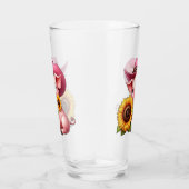 ピンクのカウボーイハットのひまわり付きかわいい子豚 タンブラーグラス (右)