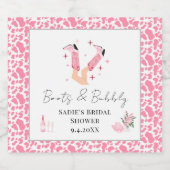 ピンクのカウボーイブーツとバブル ブライズシャワー スパークリングワインラベル (シングルラベル)