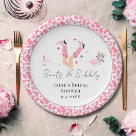 ピンクのカウボーイブーツとバブル ブライズシャワー ペーパープレート
