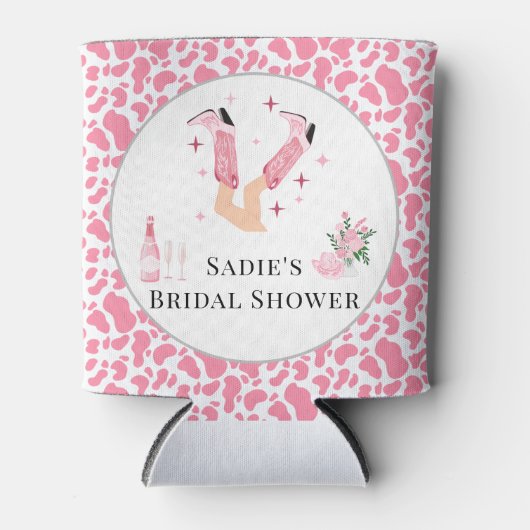 ピンクのカウボーイブーツ＆バブル ブライズシャワー 缶クーラー (正面)