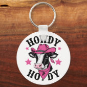 ピンクのカウボーイ鮮やかを着た牛 キーホルダー (正面)