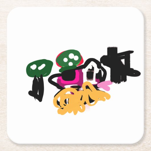 ピンクのカエル クール スクエアペーパーコースター (正面)