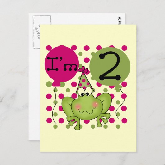 ピンクのカエル 2歳の誕生日Tシャツとギフト ポストカード (正面/裏面)