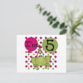 ピンクのカエル 5歳の誕生日Tシャツとプレゼント ポストカード (スタンド正面)