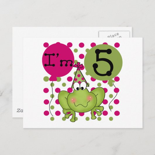 ピンクのカエル 5歳の誕生日Tシャツとプレゼント ポストカード (正面/裏面)