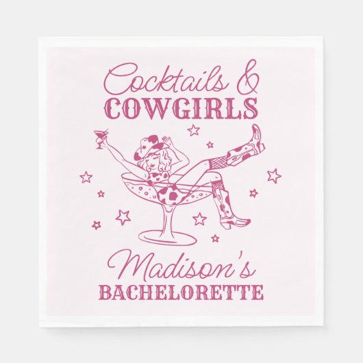 ピンクのカクテルとカウガールズ ロデオ ブラチェット スタンダードランチョンナプキン (正面)