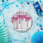 ピンクのカクテルとリボン ペーパープレート (パーティー)