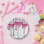 ピンクのカクテルとリボン ペーパープレート (パーティー)