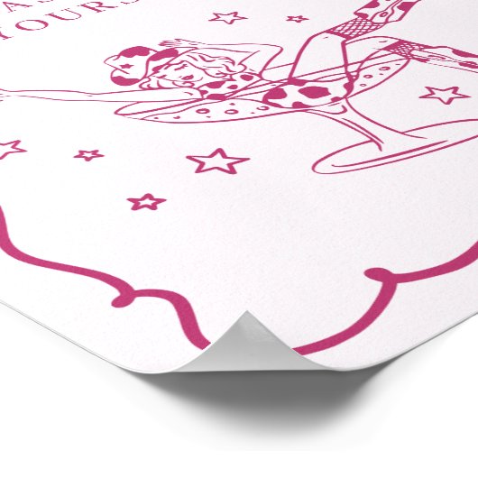 ピンクのカクテルと女性のカーボーイロデオの好意サイン ポスター (角)