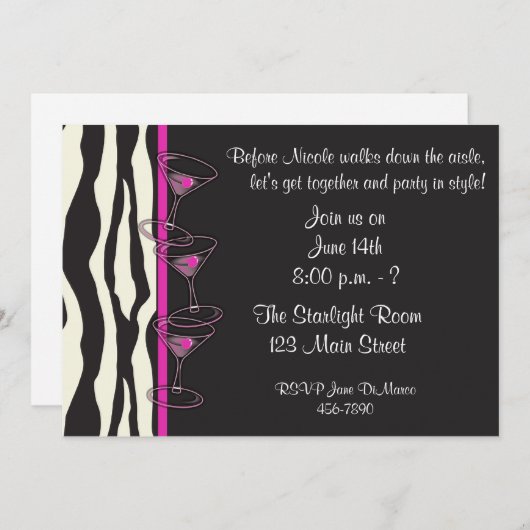ピンクのカクテルのパーティの招待状 招待状 (正面/裏面)