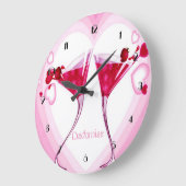ピンクのカクテルグラスの円形の柱時計 ラージ壁時計 (傾斜)