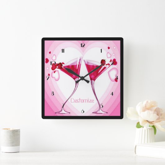 ピンクのカクテルグラスの柱時計 スクエア壁時計 (ホーム)