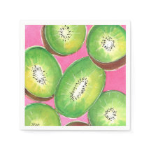 ピンクのカクテルナプキンネオングリーンとピンクのキウイ