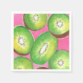 ピンクのカクテルナプキンネオングリーンとピンクのキウイ スタンダードカクテルナプキン