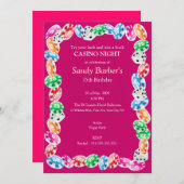 ピンクのカジノナイト 誕生日パーティー招待状 招待状 (正面/裏面)