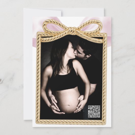 ピンクのカスケードラッフルバウ上品な赤ちゃんシャワー 招待状 (裏面)