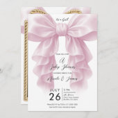 ピンクのカスケードラッフルバウ上品な赤ちゃんシャワー 招待状 (正面/裏面)