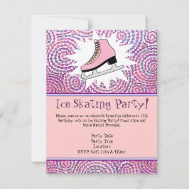 ピンクのカスタマイズアイススケートパーティー招待状 招待状
