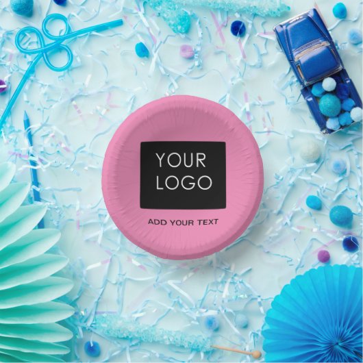 ピンクのカスタマイズ可能なビジネス追加ロゴ ペーパーボウル (パーティー)