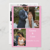 ピンクのカスタマイズ可能な写真結婚コラージュ サンキューカード (正面/裏面)