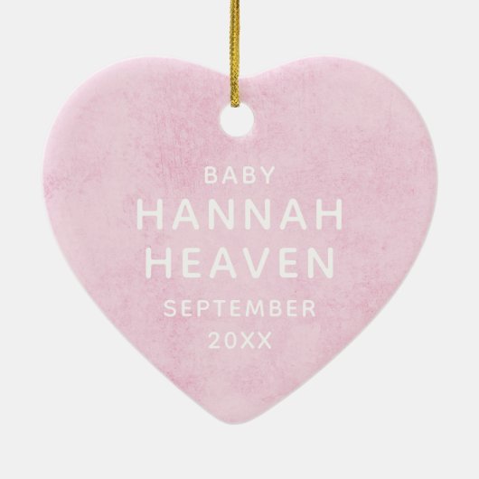 ピンクのカスタマイズ可能な女の子のベビーロスのクリスマスハート セラミックオーナメント (裏面)