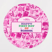 ピンクのカスタマイズ可能な新学期パターン ラベル (デザイン2)