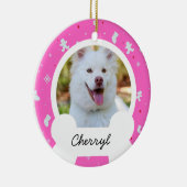 ピンクのカスタムクリスマス犬の写真 セラミックオーナメント (右)