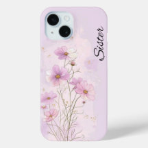 ピンクのカスタムバースデーフラワー 植物画柄フォンケース