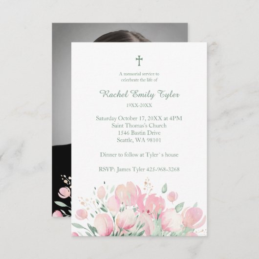 ピンクのカスタムフローラ写真記念親愛葬1 ノートカード (正面/裏面)