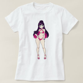ピンクのカットアウトビキニのピンアップアニメガール Tシャツ