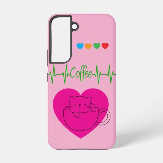 ピンクのカップとネコのSamsungケース – ピンク Samsung Galaxyケース (裏面)