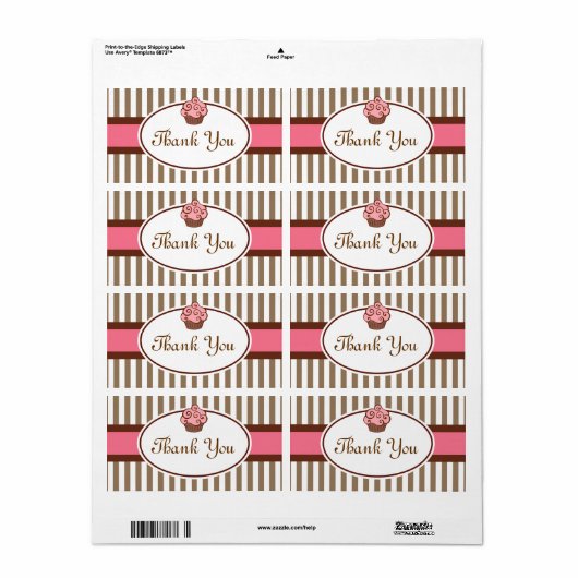 ピンクのカップケーキありがとうご覧 ラベル (フルシート)