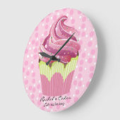 ピンクのカップケーキおいしいスイーツクロック ラージ壁時計 (傾斜)