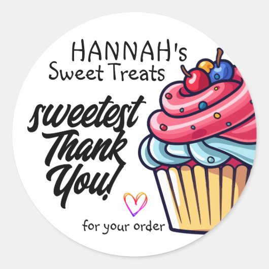 ピンクのカップケーキさくらんぼを載せてくれてありがとう ラウンドシール (正面)