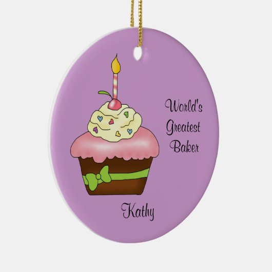 ピンクのカップケーキのクリスマスのオーナメント セラミックオーナメント (右)