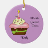 ピンクのカップケーキのクリスマスのオーナメント セラミックオーナメント (正面)