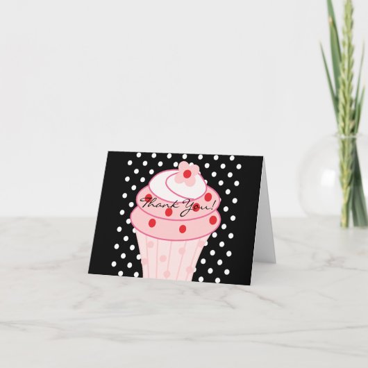 ピンクのカップケーキのサンキューカード サンキューカード (正面)