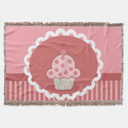 ピンクのカップケーキのデザイン スローブランケット (正面)