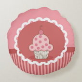 ピンクのカップケーキのデザイン ラウンドクッション (裏面)