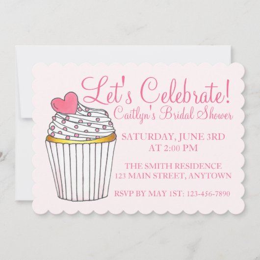 ピンクのカップケーキのブライズ・ベイビーシャワーをお祝いしよう 招待状 (正面)