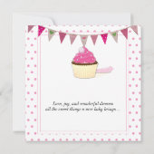 ピンクのカップケーキのベビーの発表 案内状 (裏面)