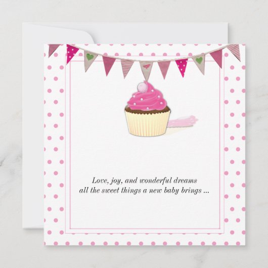 ピンクのカップケーキのベビーの発表 案内状 (裏面)