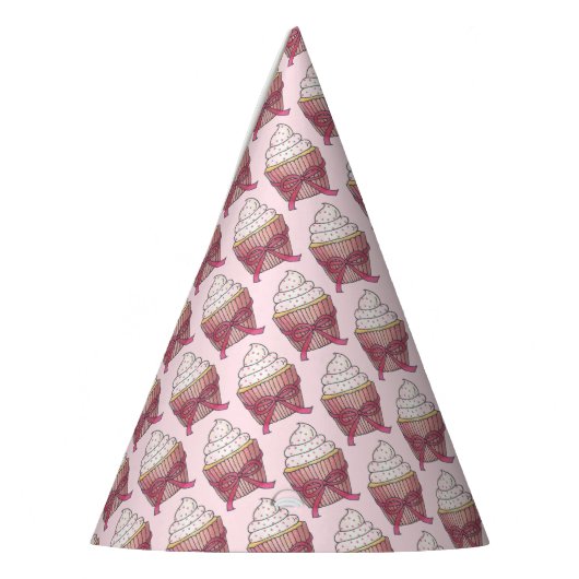 ピンクのカップケーキの弓のスパンコール ウェディング ブライダルシャワー パーティーハット (左)